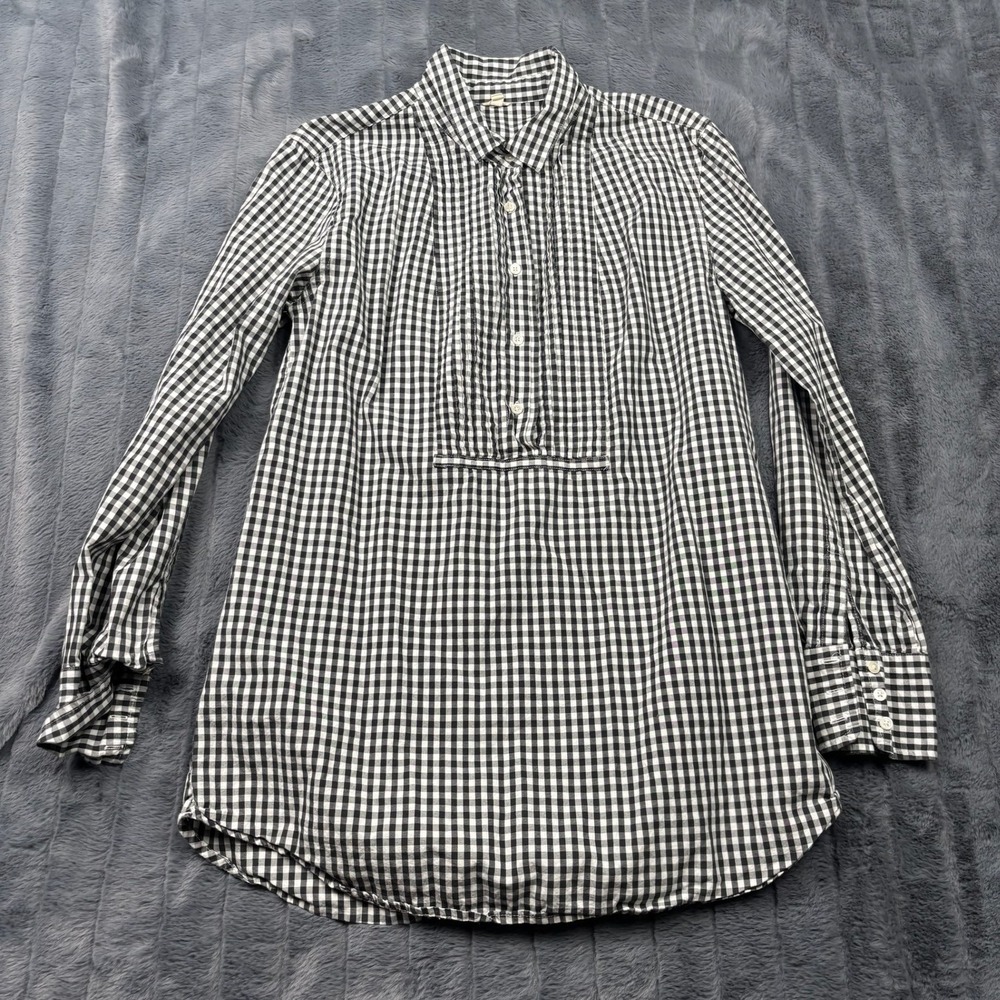 J.Crew Womens Black White Gingham Pleated Bib Tunic Popover Shirt Size M Cotton